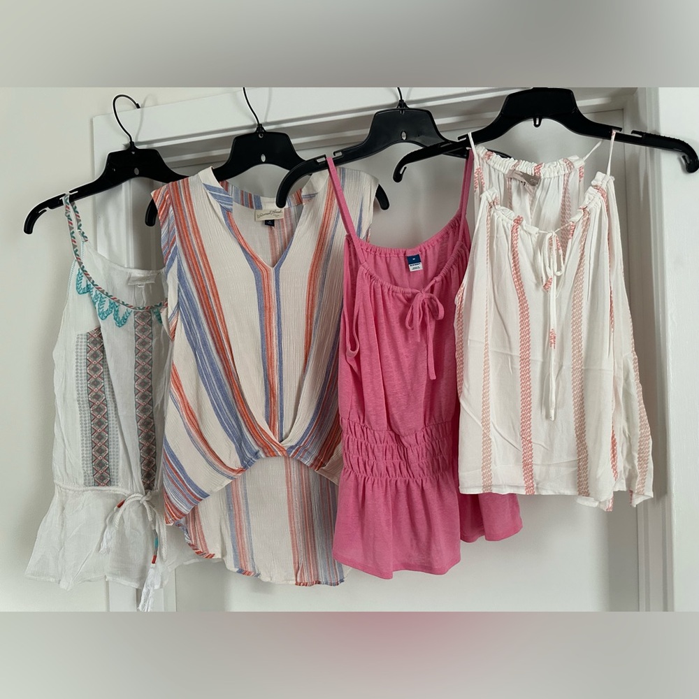 Bundle of 4 Pink and White Striped Women's Tops